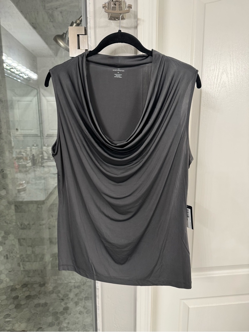 Worthington Dark Slate Gray Cowl Neck Sleeveless Top XL NWT